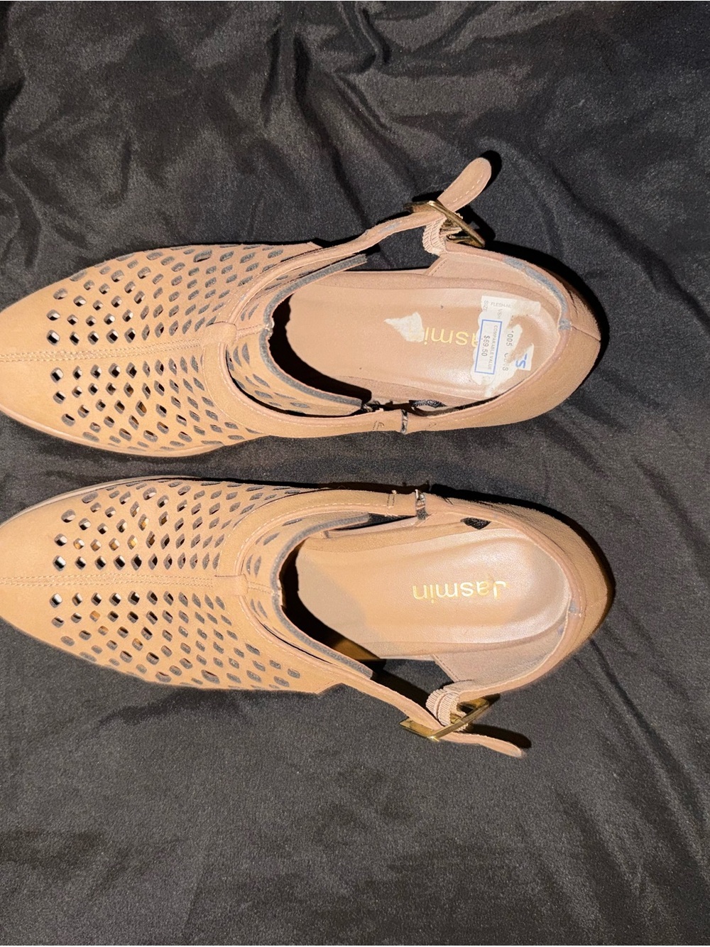 Jasmin Perforated Pointed-Toe Slingback Sandals in Tan
